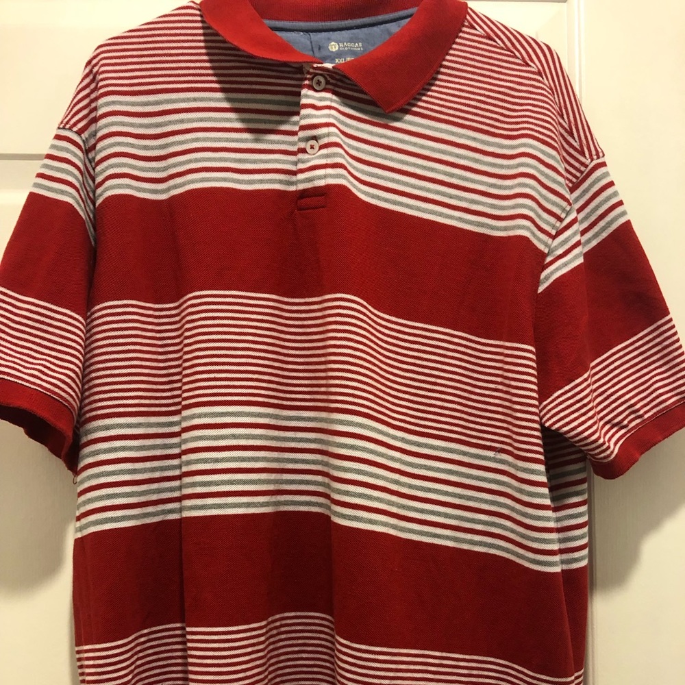 red striped short sleeve polo sports shirt